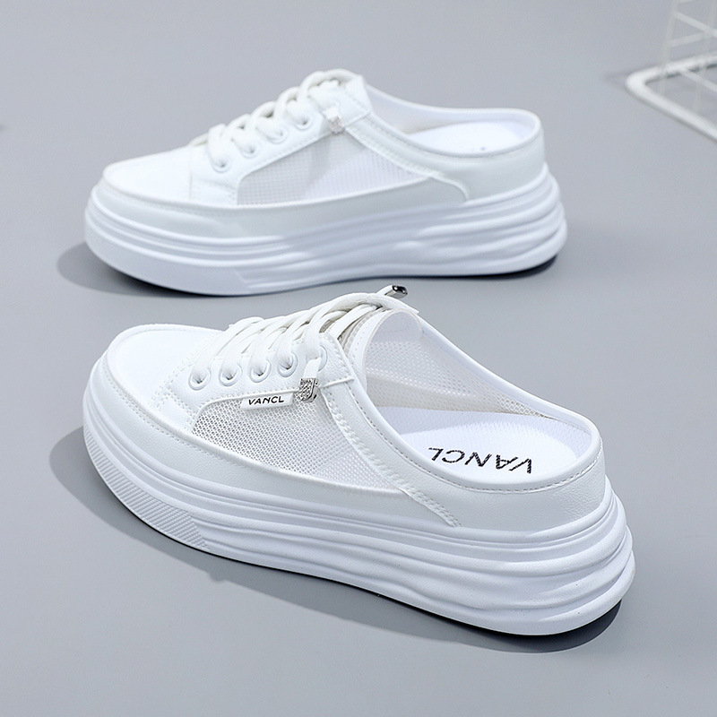 W1755 Zapatillas de plataforma con aumento de altura interno para mujer, estilo nuevo, suela gruesa, color blanco, ideales para el verano._voghion.com