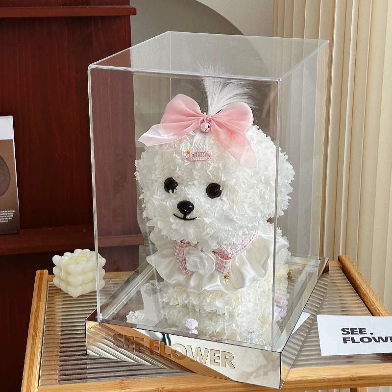 Мальтийская плюшевая собака, вечный цветок, подарочная коробка для собаки, украшение для щенка, бишон, подарок на день Святого Валентина, подарок на день рождения для подруги