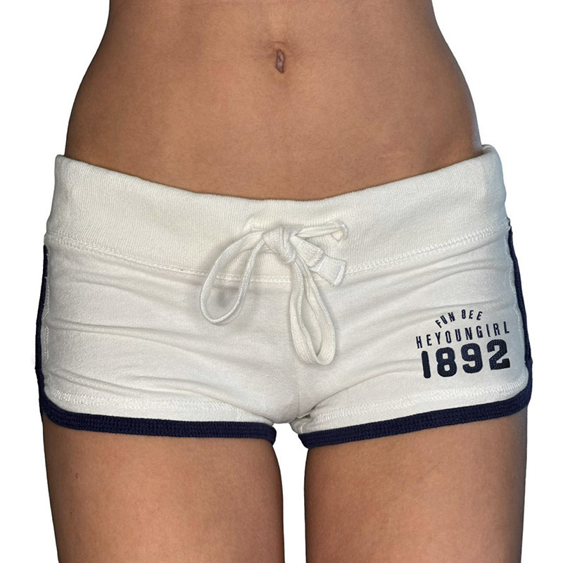 American Academy Style Digital Print Sports Shorts Girl's Home Drawstring Low Waist Slim-fit All-match Casual Pants