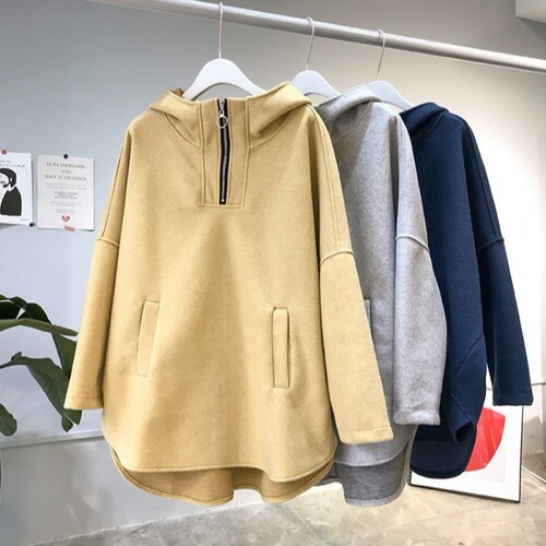 Women's open-front zip-up sweatshirt, warm and thick, with hooded zipper and real pockets, for outerwear in autumn and winter 2025, trendy