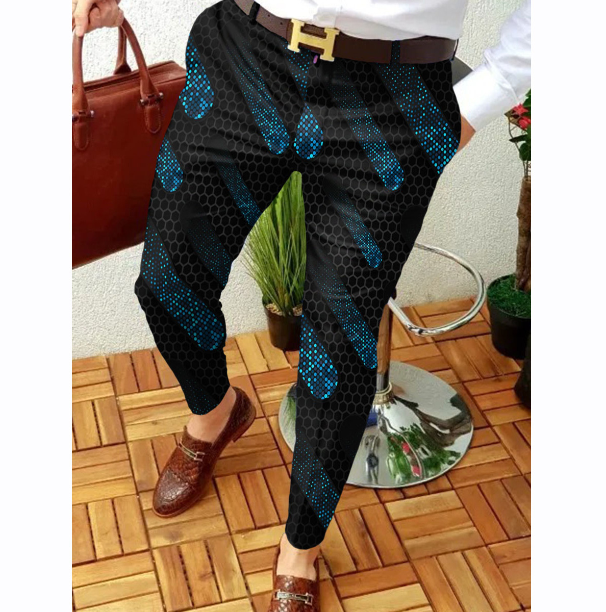 2023 estación independiente transfronteriza europea y americana nuevo patrón casual de los hombres impreso Mediados de cintura traje casual pantalones micro pantalones elásticos