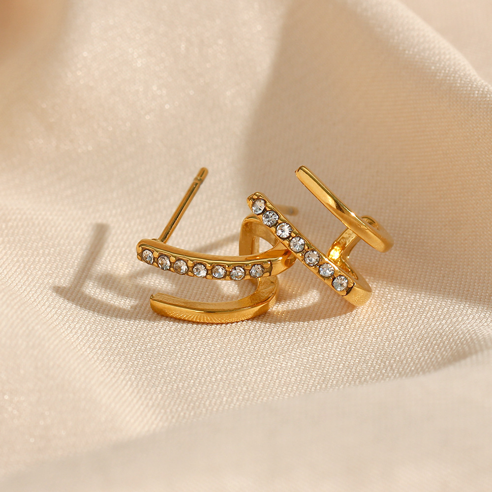 Simple Style Geometric Stainless Steel Ear Studs Plating Zircon Stainless Steel Earrings