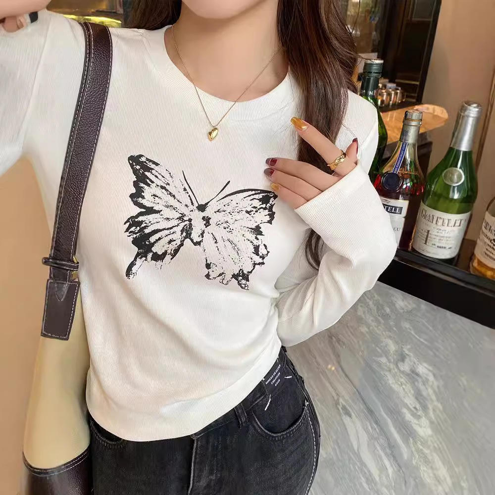 打底衫女早秋修身高弹辣妹上衣内搭外穿正肩圆领长袖T恤百搭款