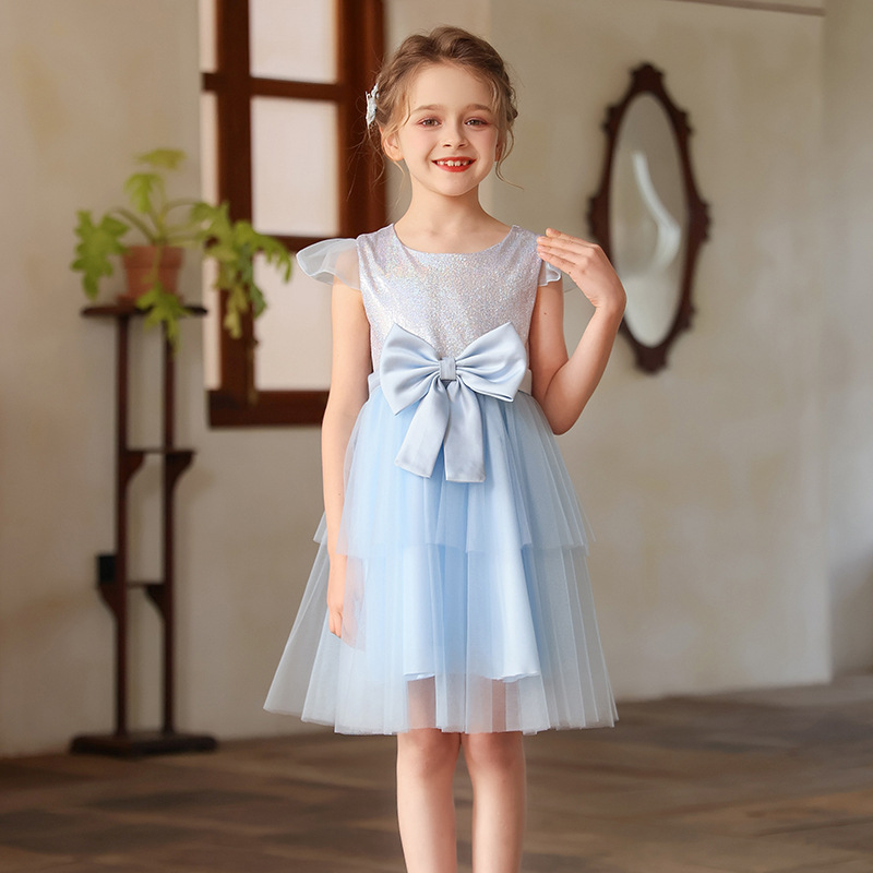 Falda de vestir para niñas verano nuevo estilo malla vestido de manga corta vestido para niños vestido de princesa de un año falda para niños