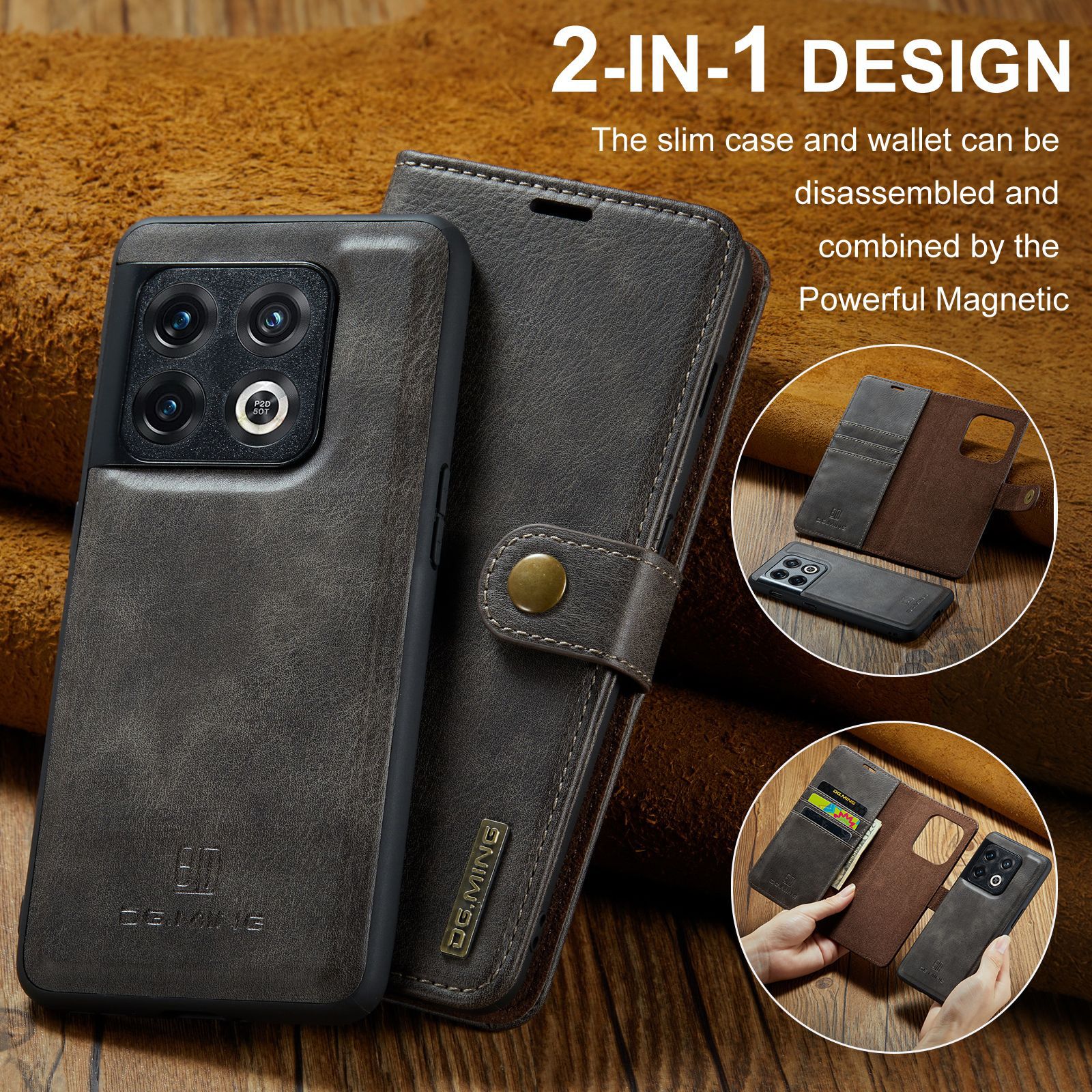 Adecuado para One Plus 1 + 10 Pro funda de cuero dividida magnética One Plus 9RT / Nord2 / N200 teléfono móvil dos en uno con billetera_voghion.com