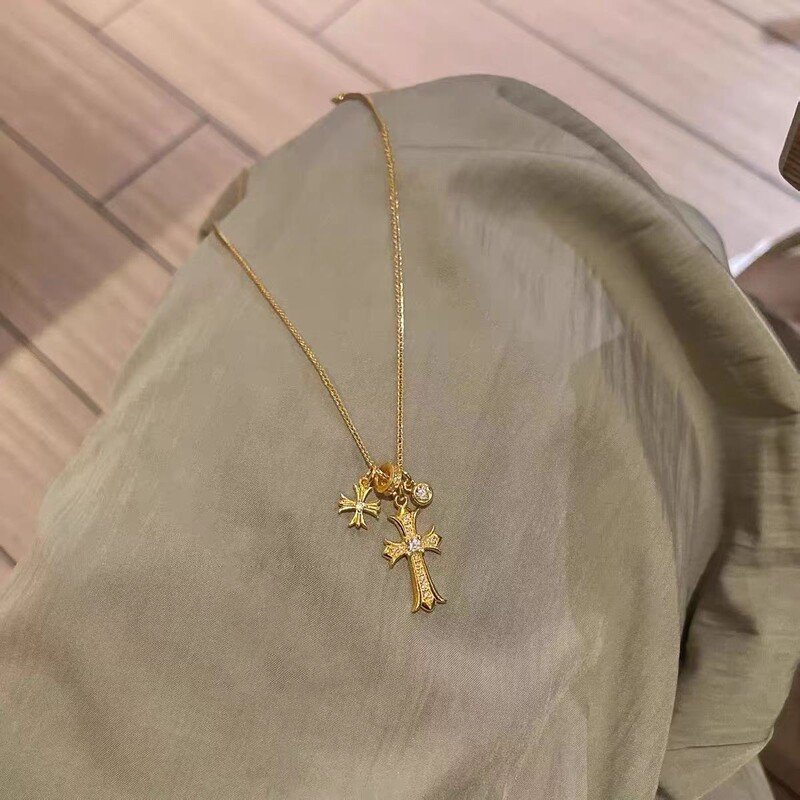 甜酷风十字架项链女辣妹粉色串珠多层毛衣链轻奢气质高级感颈链|undefined