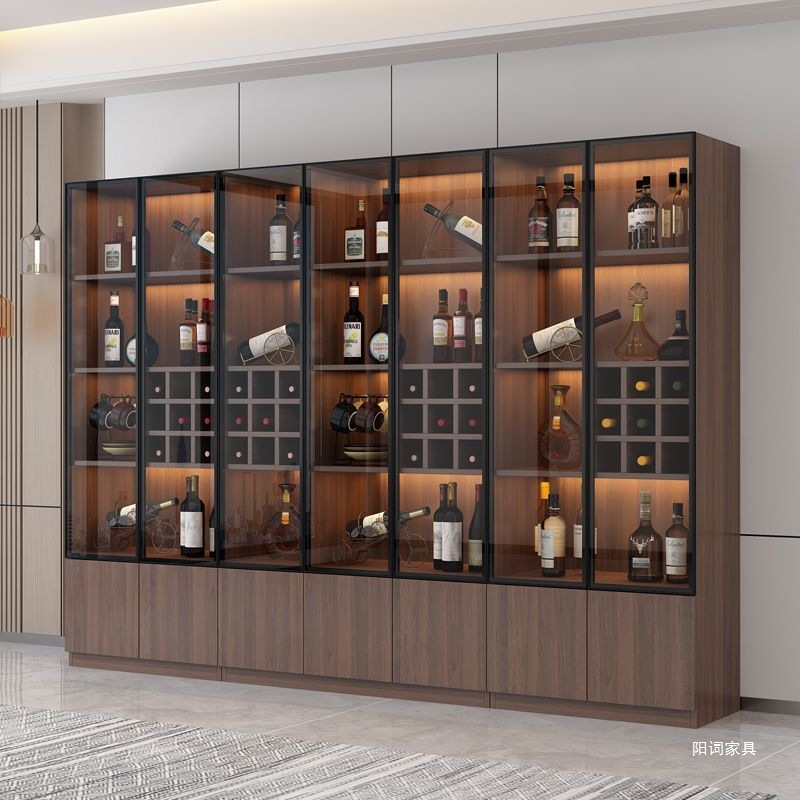 Light Luxury Solid Wood Wine Cabinet Modern Simple Wall-Mounted Living Room Glass Door Display Cabinet Small High-End Home Storage Cabinet