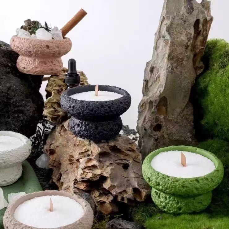 Creative Plaster Scented Candle Empty Cup High-Looking Simple DIY Home Bedroom Long-Lasting Fragrance Container Volcanic Stone