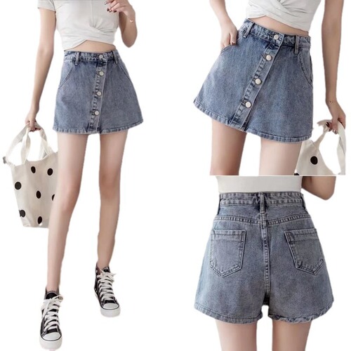 Women's Plus Size Jeans Skirt  Summer Export New Style Button High-Waist Loose Straight Pants Skirt Wholesale