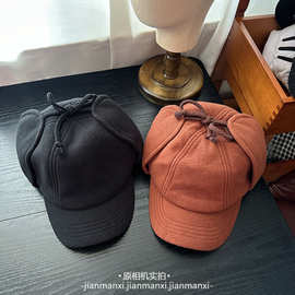 纯色摇粒绒护耳鸭舌帽男女秋冬加绒保暖雷锋帽百搭户外骑行滑雪帽