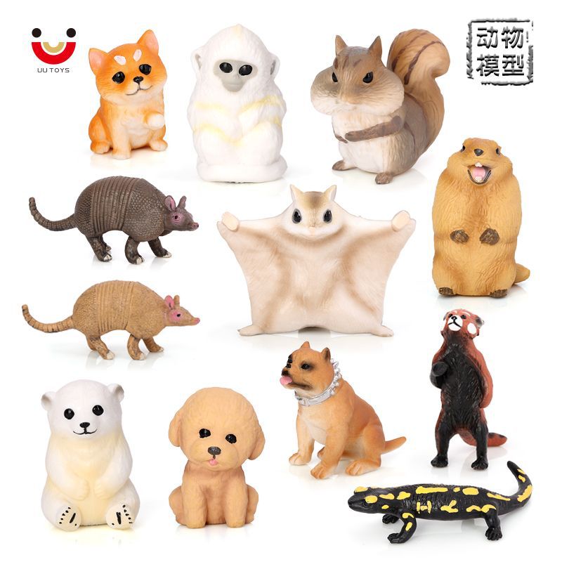 跨境卖萌小动物模型仿真小猫熊柴犬土拨鼠金丝猴玩具飞鼠犰狳摆件