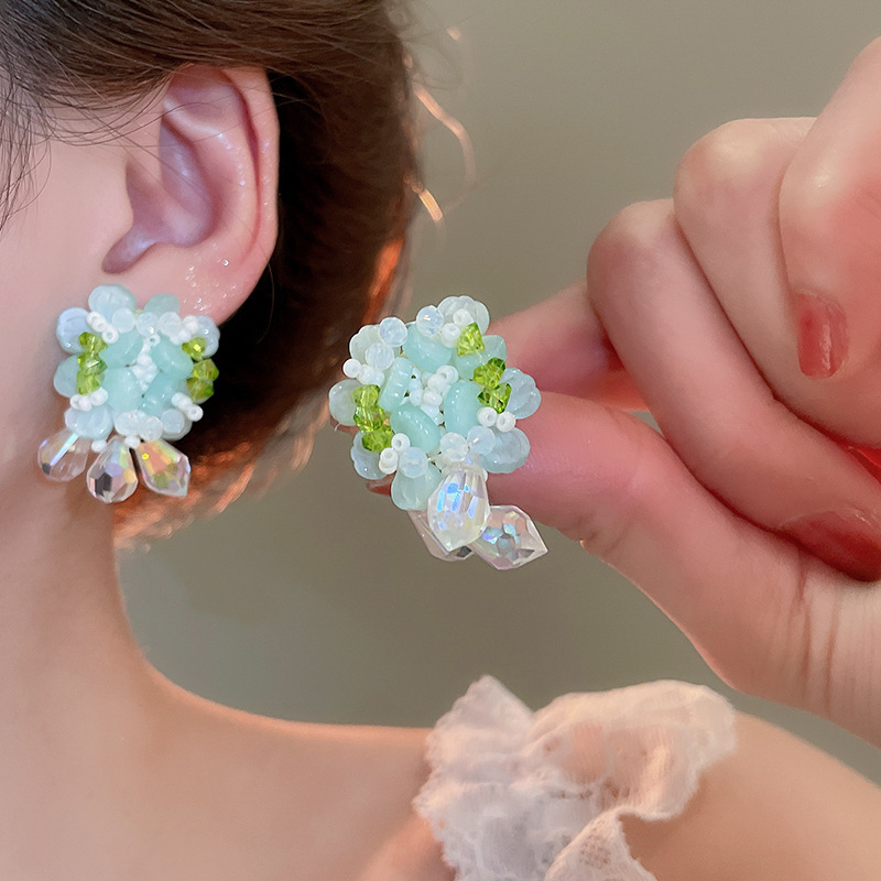 Pendientes de flores de color dopamina de verano Pendientes de todo fósforo de nicho fresco Pendientes de lujo de alta gama de moda al por mayor