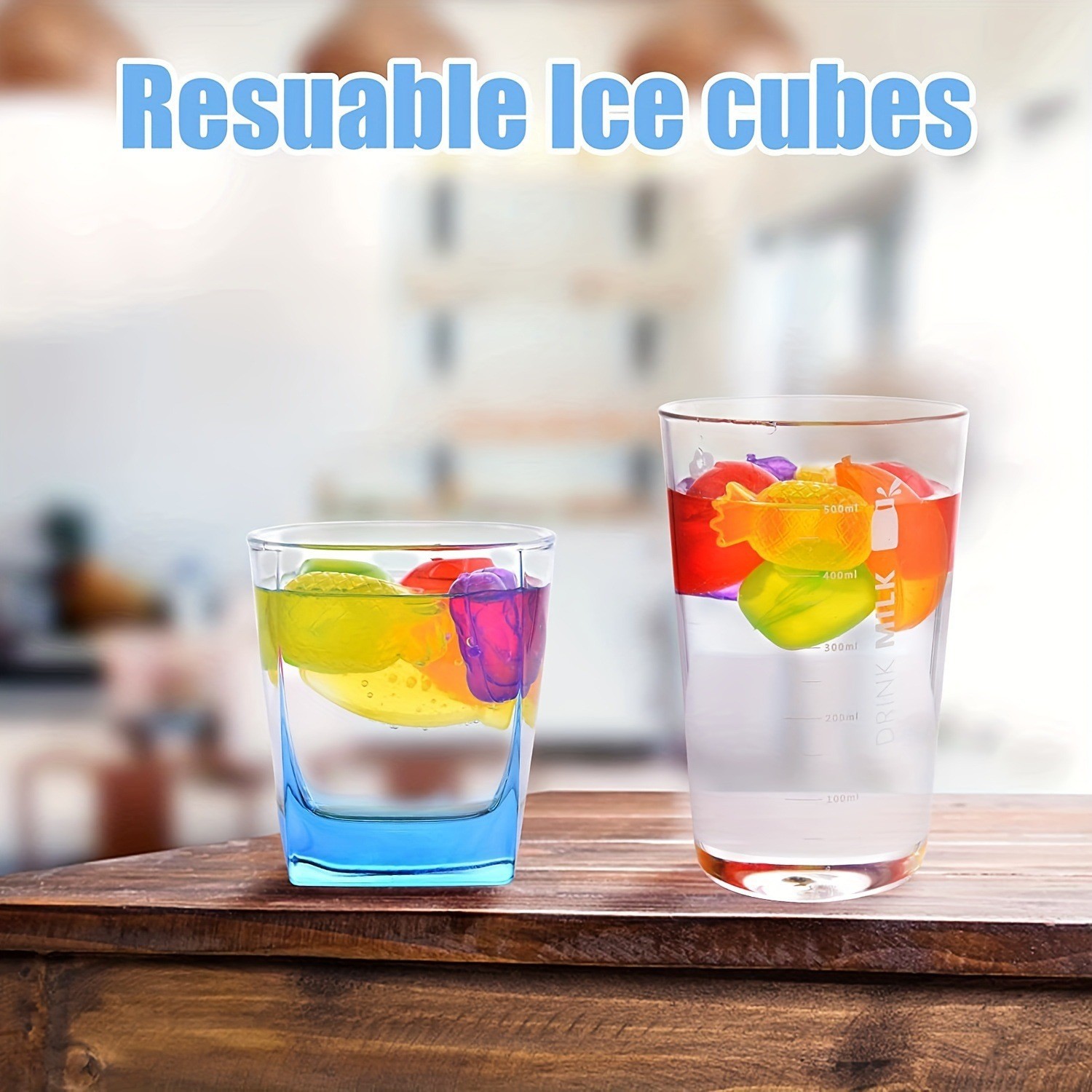 Envío gratuito en paquete de 24 cubos de hielo reutilizables de plástico de calidad alimentaria con forma de frutas de colores.