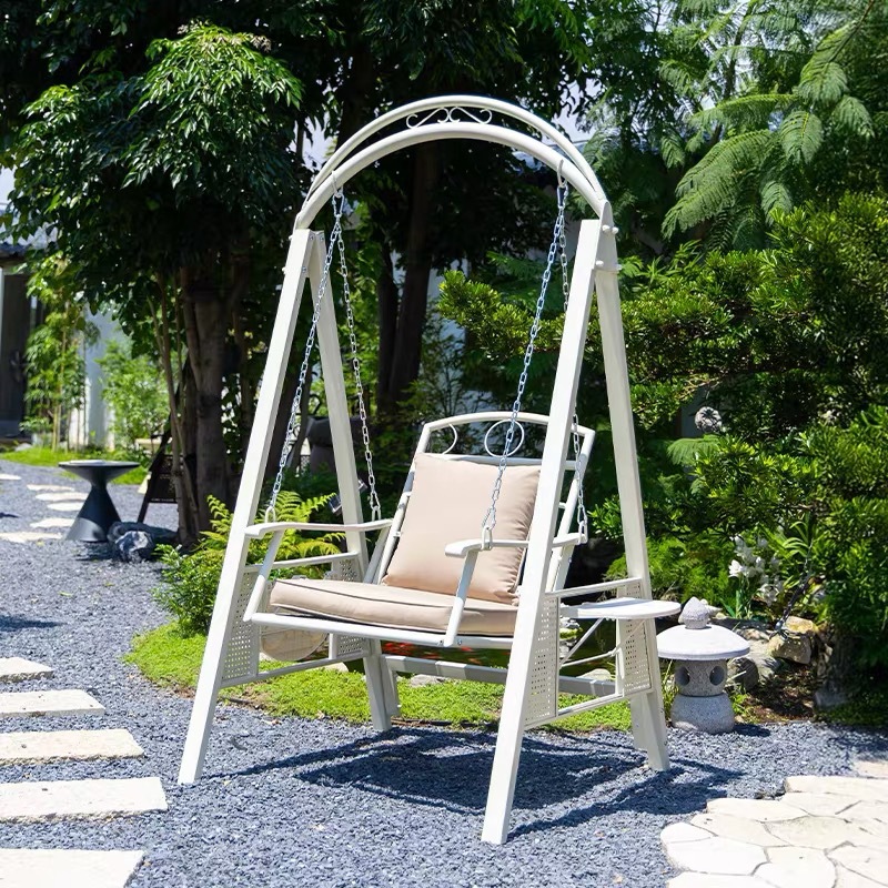 Silla de balancín al aire libre para sentarse y acostarse, doble uso para tres personas para aumentar el patio jardín cama de hamaca de ocio de hierro forjado