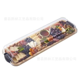 Wooden Rectangular Snack Fruit Tray with Lid Outdoor Camping Cooked Food Barbecue Tray New Cake Tray