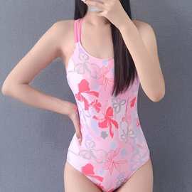 泳衣女士连体三角泡温泉休闲泳装游泳衣跨境热款连身高弹带胸垫