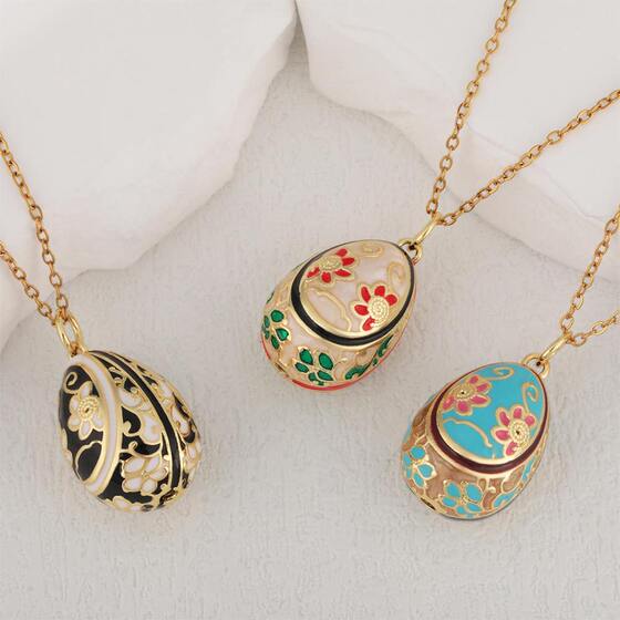 Lu District Cross-Border Russian Easter Egg Pendant Necklace Women's Colorful Oil Drop Pendant Niche Exquisite Clavicle Chain