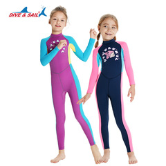DIVE&SAIL Kids Quick-Dry Long-Sleeve One-Piece Sun Protection Dive Suit Buoyant Sea Turtle Swim Rash Guard Surf Suit