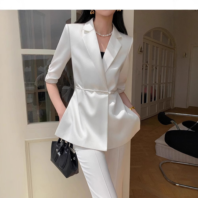 New Chinese Style White Suit Suit for Women Summer Thin 2024 New High-End Professional National Style Suit Two-Piece Set