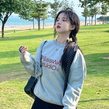 英伦ins风可爱圆领卫衣女装可爱国潮牌无帽上衣服印花甜美清新潮