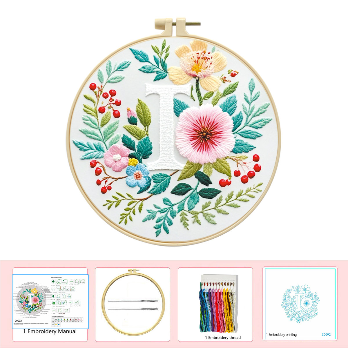 Hecho a mano flores y plantas europeas bordadas paquetes de materialdiy inglés 26 letras simple principiante nivel de bordado al por mayor