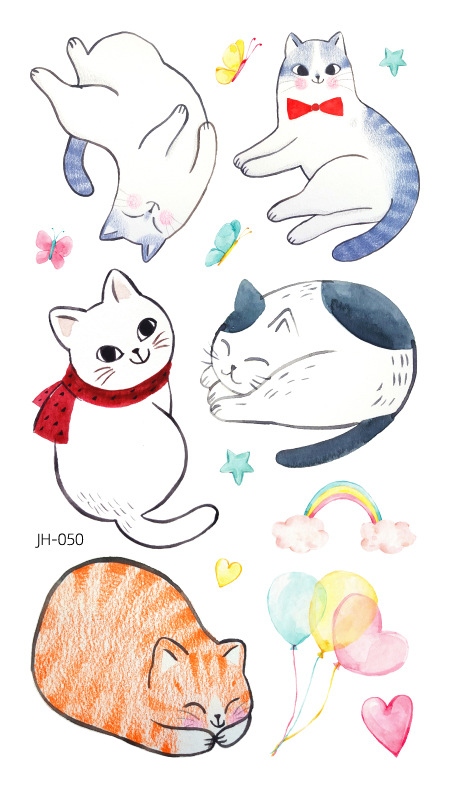 Protección del medio ambiente a prueba de agua sudor desechable lindo gato divertido tatuaje pegatinas cicatriz personalizada cubriendo fresco hombres y mujeres tatuaje