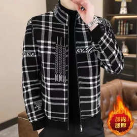 冬季毛呢大衣男格子加棉加厚修身痞帅高端夹克冬装短款风衣外套潮