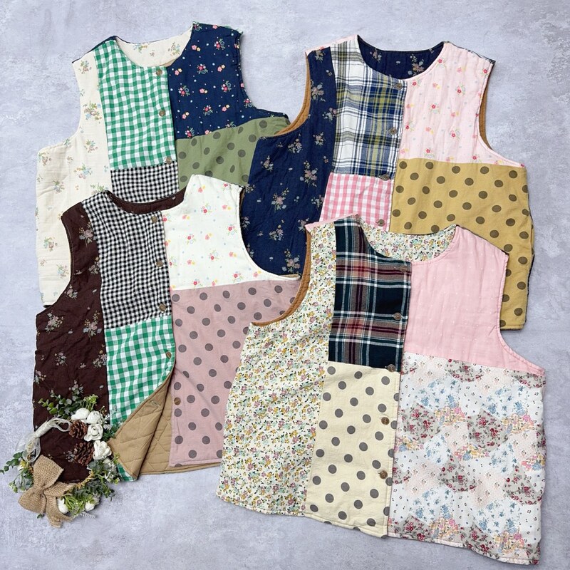 Japanese-Style Pure Cotton Color-Blocked Cotton Vest, Artistic Retro Irregular Patchwork Soft Loose Versatile Jacket Layering Top