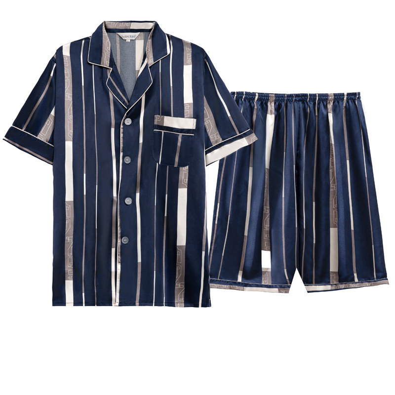 Fat guy short-sleeved shorts spring and summer ice silk pajamas suit boy short-sleeved shorts pajamas homewear suit