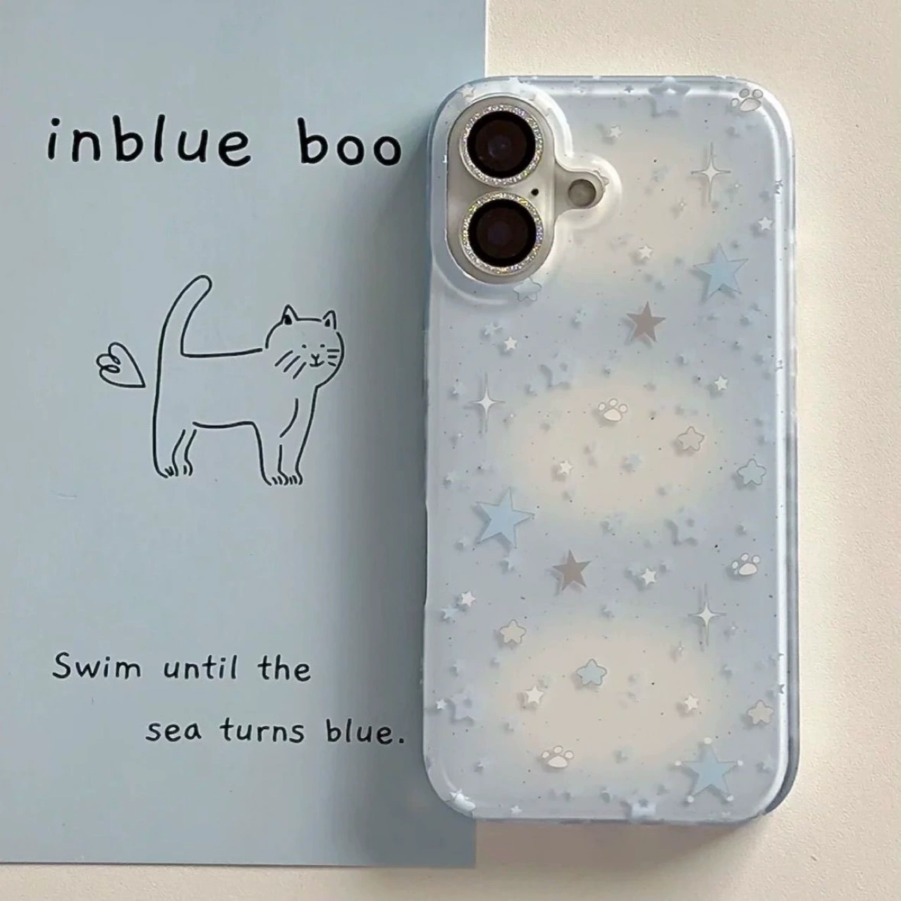 Phone case (Apple) iPhone 16 Pro Max compatible, double‑layer star pattern, white‑blue‑gray