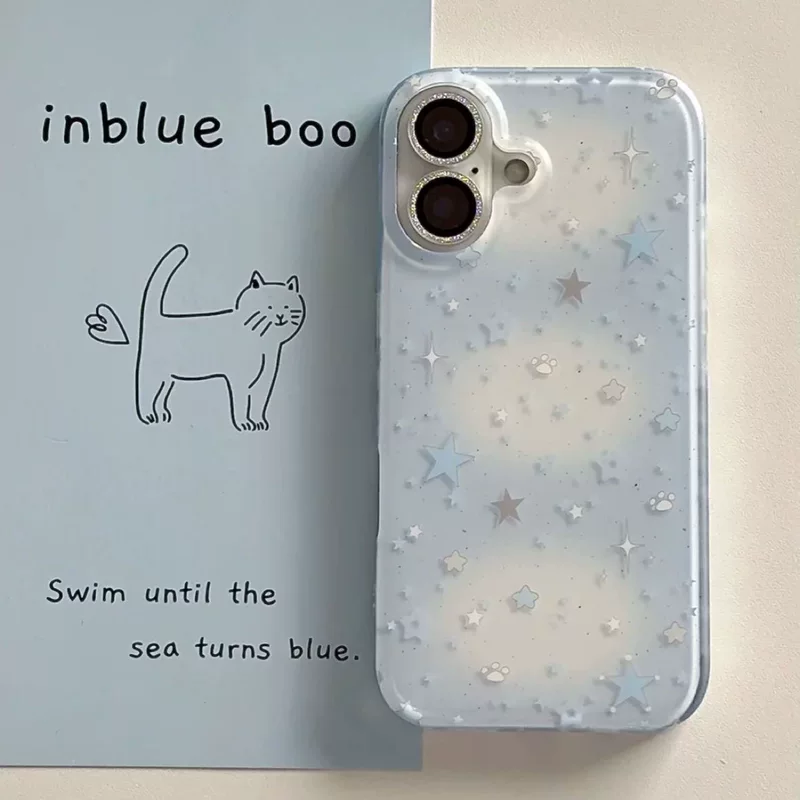 Phone case (Apple) iPhone 16 Pro Max compatible, double‑layer star pattern, white‑blue‑gray