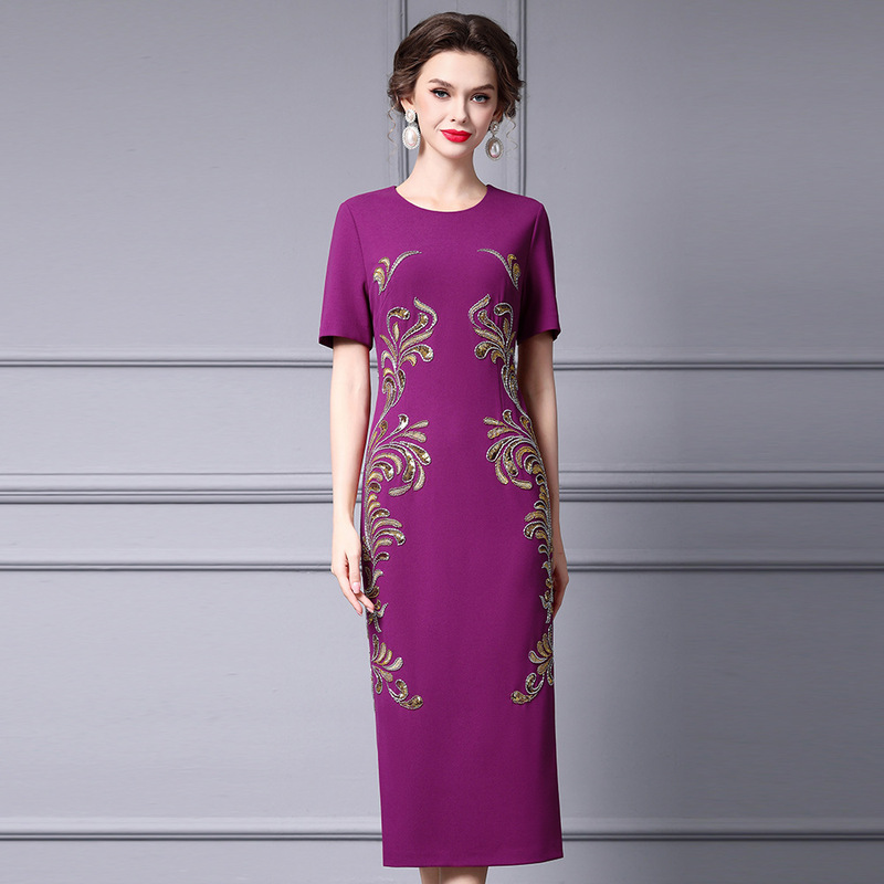 Zhili 2026 New Dress Purple Beaded Embroidery Retro Elegant Formal Occasion Long Dress Summer Wear