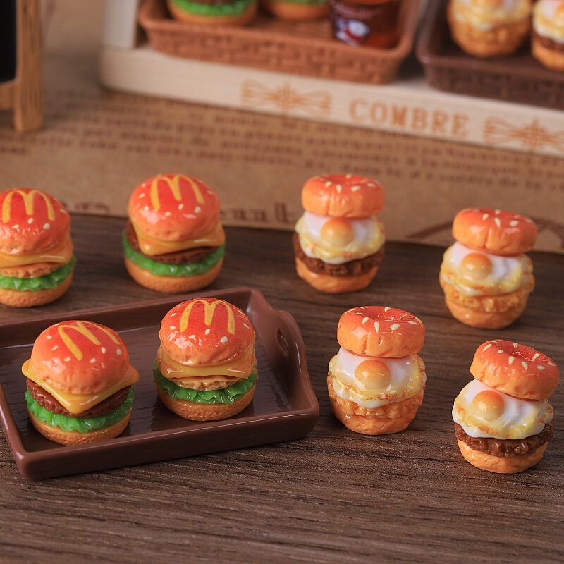 Simulated Food Toy Miniature Beef Omelette Burger Doll House Scene Ornaments DIY Keychain Pendant Handmade Materials