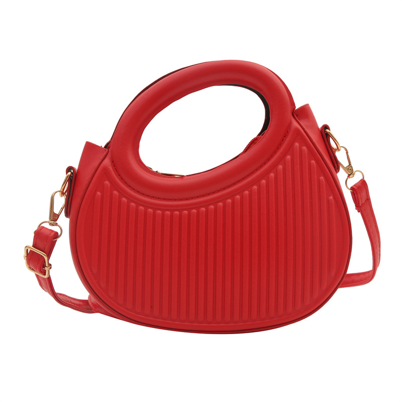 Fresco dulce dopamina color sólido rayas bolso de las mujeres este año popular pu estilo occidental bolso de hombro redondo