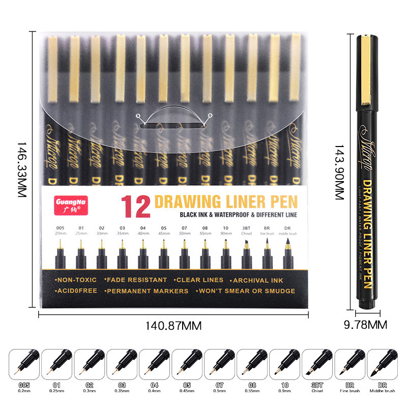 Guangna 8055 Student Drawing Outline Needle Pen Painting Special Writing Multi-Model Hook Line Outline Black Pen