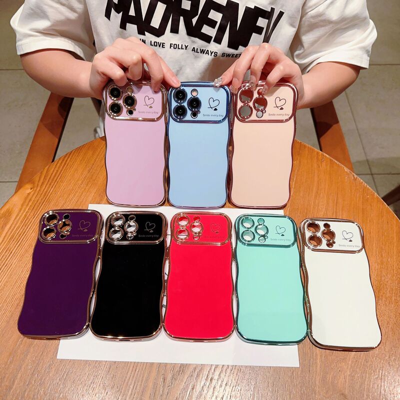 Suitable for Iphone16Promax Electroplated Large Wave Mobile Phone Case Apple 17 Side Heart 14 Anti-Fall Protective Cover