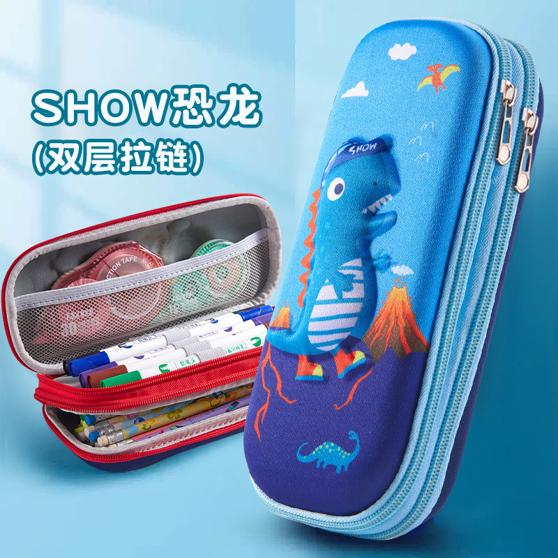 26 nueva caja de lápiz 3D de cremallera de doble capa de estudiantes de primaria gran capacidad bolsas de papelería para niños bolsas de lápiz para niñas caja de papelería