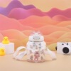 Cartoon capacious cup, handheld straw with glass, cute teapot suitable for men and women