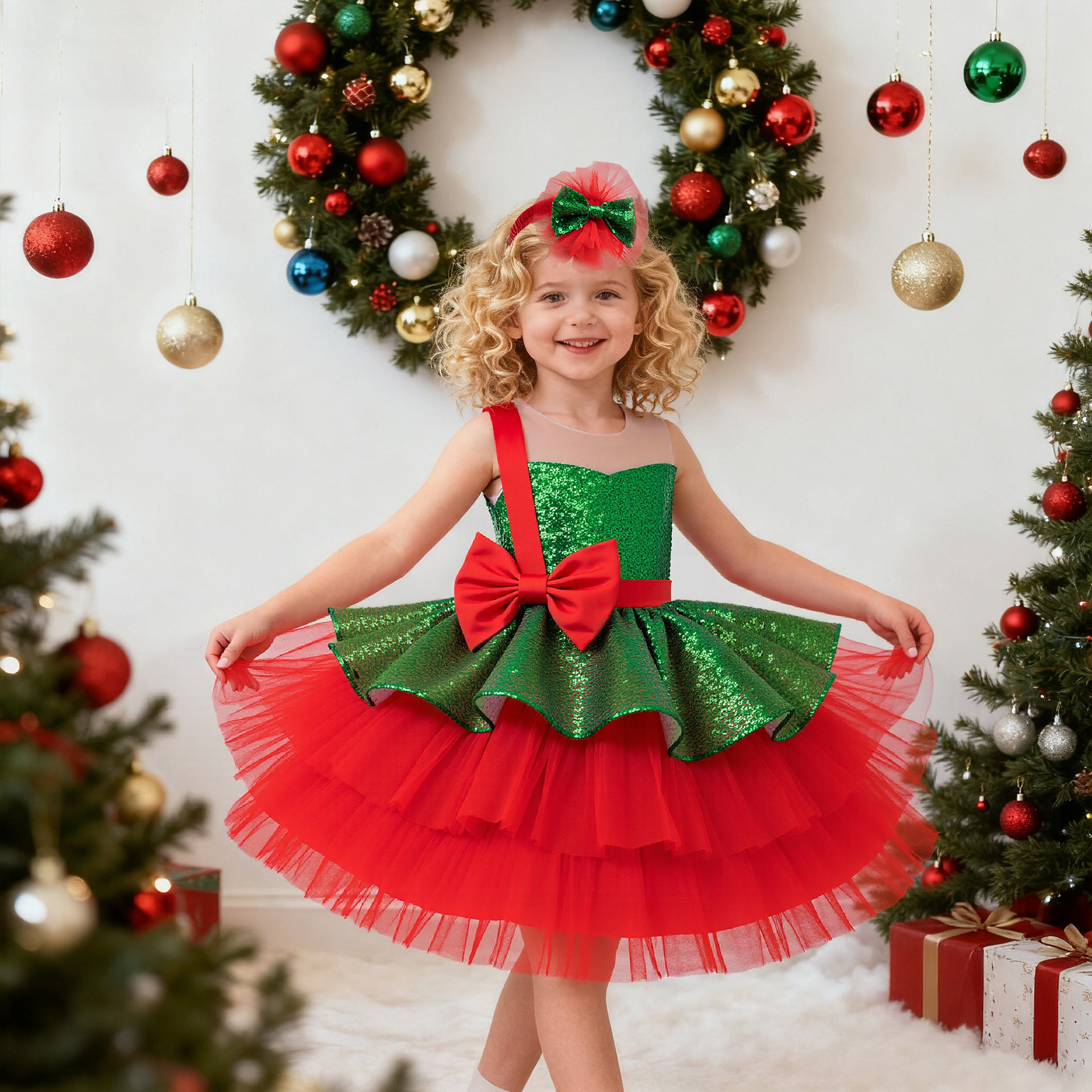 Europa y América vestidos de Navidad vestidos de niñas vestidos sin mangas vestidos de pañuelos vestidos de mallas vestidos de pastel vestidos de Navidad