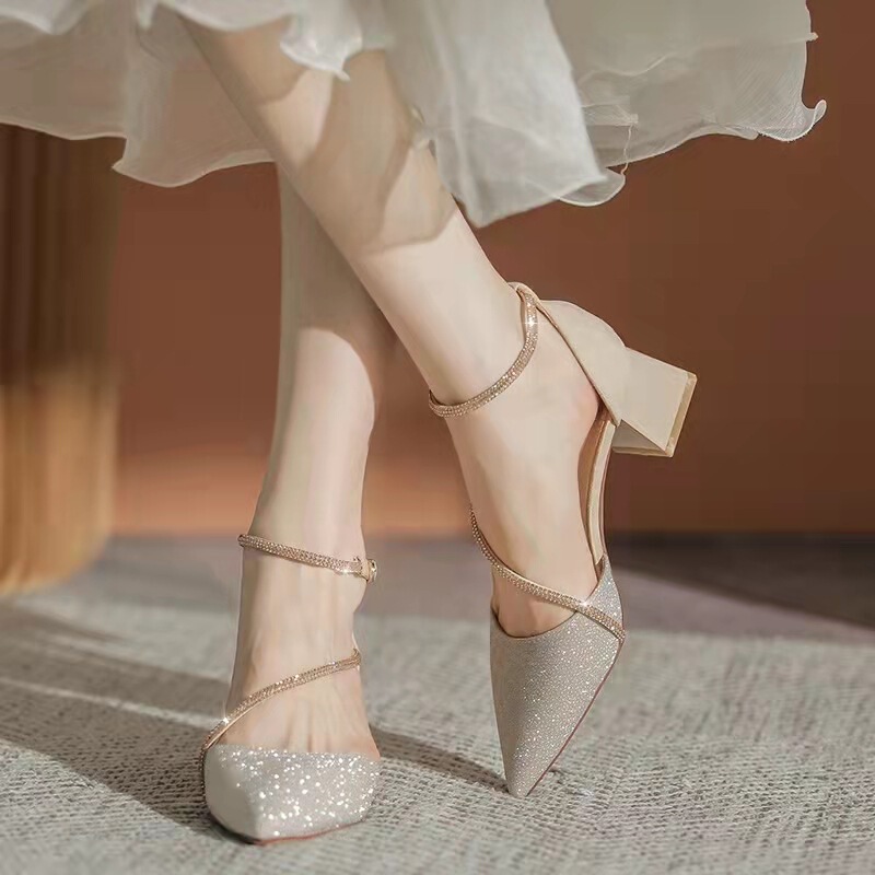 Chunky High-Heeled Shoes for Women 2026 New Spring and Autumn Pointed Toe Single Strap with Rhinestones Matching Skirts Mid-Heel Single Shoes Wholesale Chunky High-Heeled Shoes for Women 2026 New Spring and Autumn Pointed Toe Single Strap with Rhinestones Matching Skirts Mid-Heel Single Shoes Wholesale
