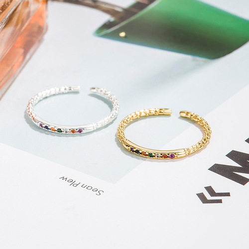 Retro ring for girls, simple niche design, light luxury zircon rainbow fine flash, high-end index finger ring and tail ring, versatile