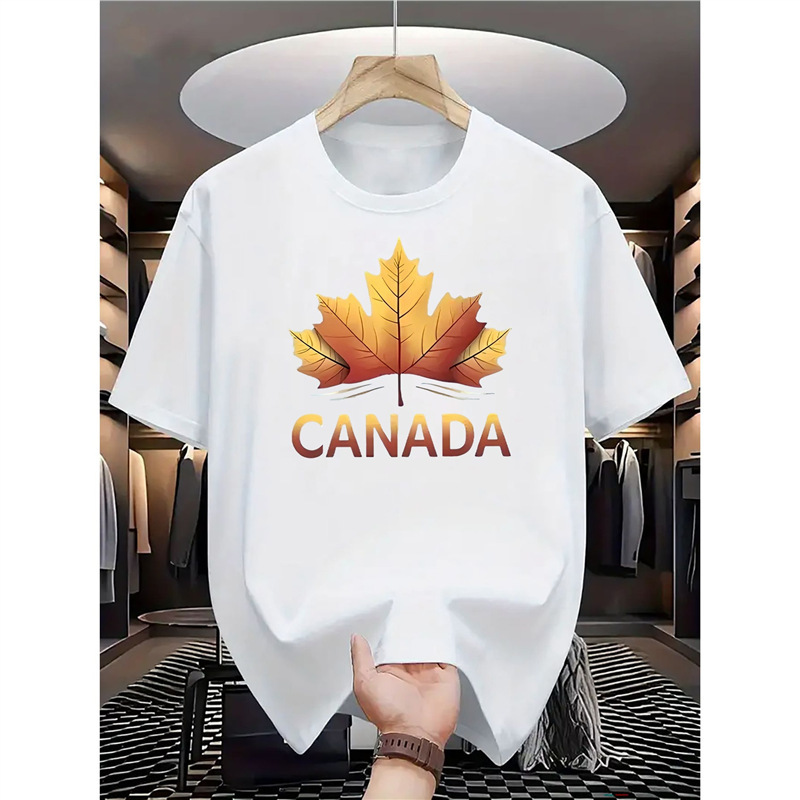 European Size Cross-Border Pure Cotton Canadian Maple Leaf Print Round Neck Short-Sleeved T-Shirt Men's Summer Casual Loose Top European Size Cross-Border Pure Cotton Canadian Maple Leaf Print Round Neck Short-Sleeved T-Shirt Men's Summer Casual Loose Top