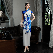 2023日常修身旗袍女成人时尚改良复古中国风丝绸旗袍长款一件代发