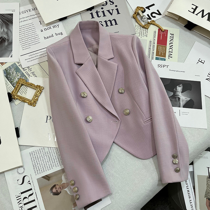 2026 Spring/Autumn New Purple High-End Short Blazer for Petite Women, Casual and Elegant Top, Trendy Suit Jacket