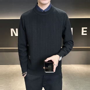Fake Two-piece Sweater Men's Shirt Autumn and Winter Inner Lining Collar Men's Business Casual Bottoming Knitted Sweater Trendy