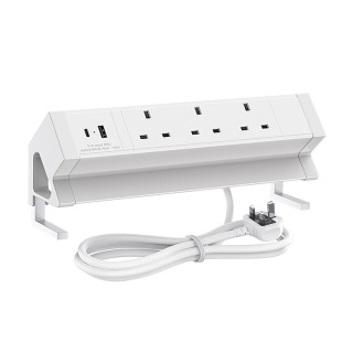 Dual-Clip Desk Uk Standard 3Ac Power USB Socket, Clip-On Desk Twist-Fixed Office Desk Uk Standard 3-Hole Socket