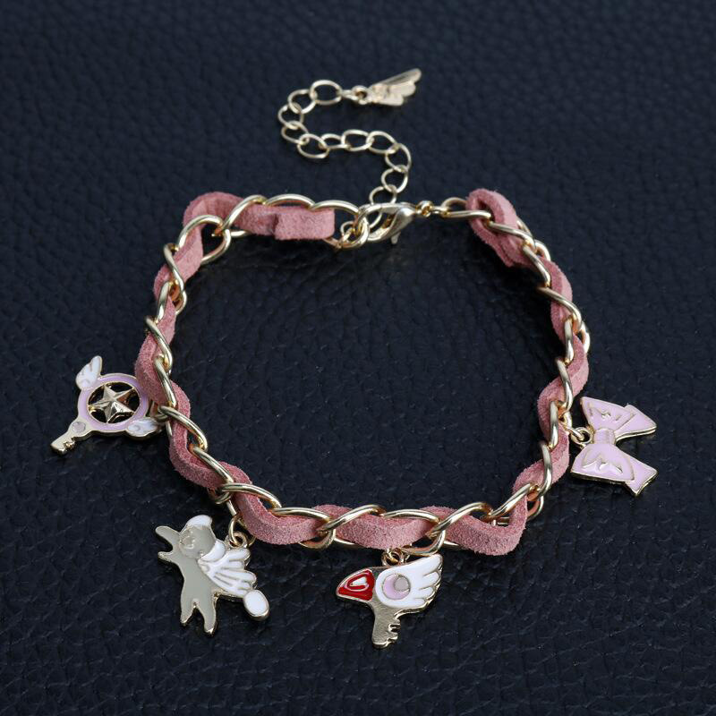 Japanese Cartoon Sakura Magic Card Magic Scepter Bracelet Creative Sakura Wings Five-Pointed Star Leather Rope Bracelet