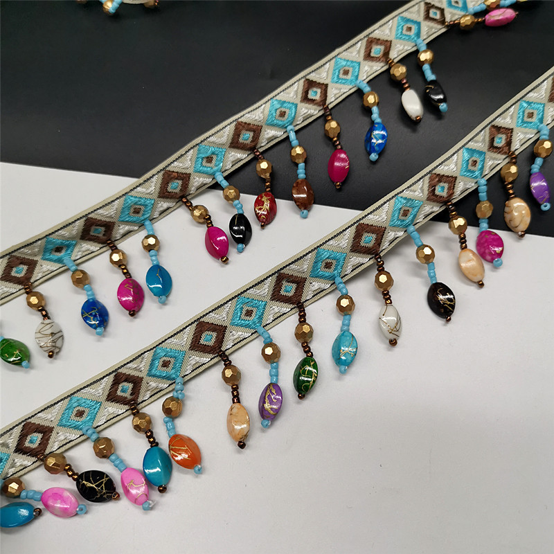 民族风小流苏织带吊珠手工钉珠DIY辅料