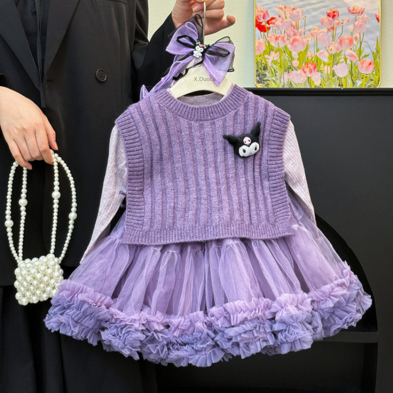 女童库洛米裙子套装春秋款2025新蛋糕纱裙两件套儿童女宝宝连衣裙|undefined
