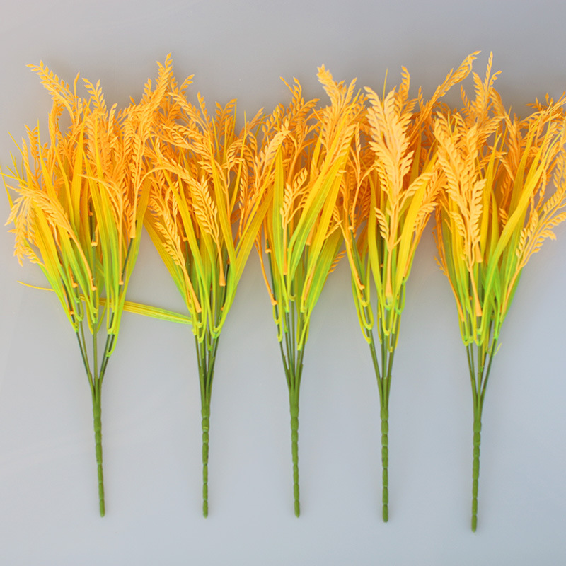 Wholesale 7-Pronged Yellow Rice Rice Artificial Seedlings Home Soft Decoration Wedding Venue Decoration Props Plastic Fake Flowers Wheat Ears